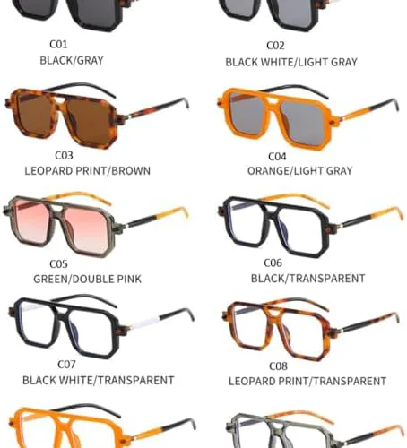 

Винтажные квадратные солнцезащитные очки с двойной дужкой, модные, в стиле пудинга из тофу, зеркальные, для уличной фотосессии, плоские, женские MTZJH, Orange Grey