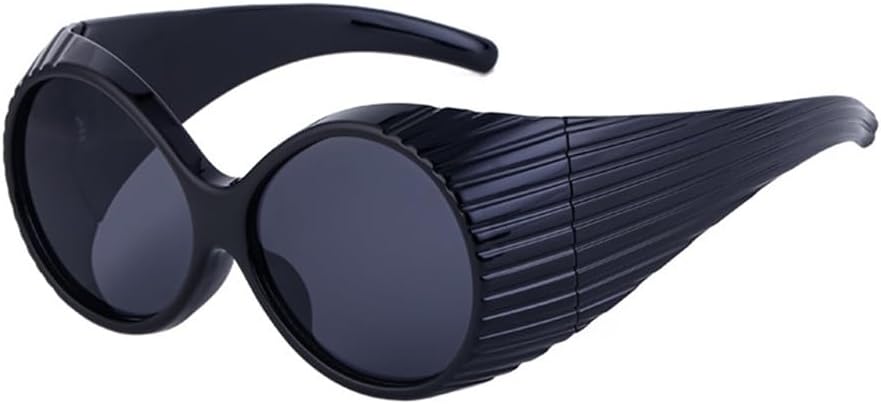 

Большие круглые солнцезащитные очки в стиле стимпанк для женщин, ретро-очки с обтекаемой формой, солнцезащитные очки в стиле панк с крупной оправой HDUBFY, C2 Black Gray