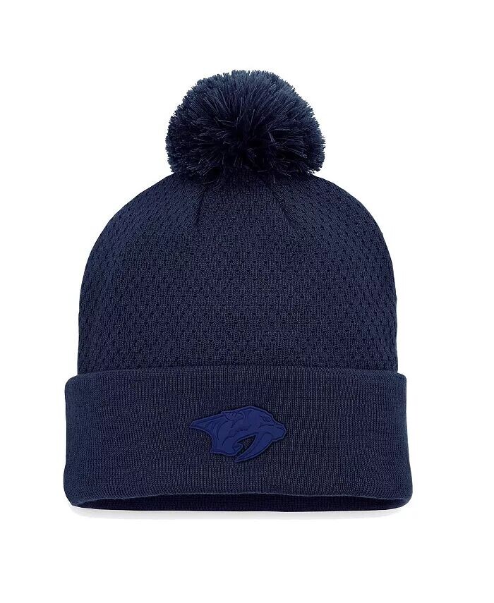 

Женская темно-синяя вязаная шапка Nashville Predators Authentic Pro Road с манжетами и помпоном Fanatics, синий