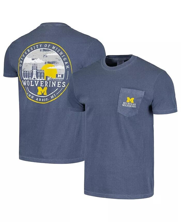 

Мужская темно-синяя футболка с карманами Michigan Wolverines в полоску Sky Comfort Colors Image One, синий