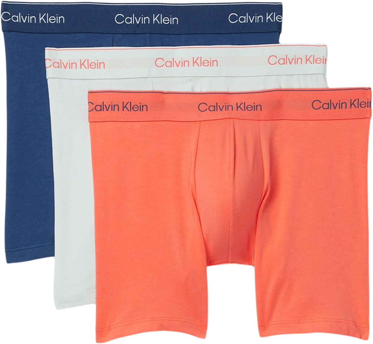 

Мужские трусы-боксеры Icon из эластичного хлопка, 3 пары Calvin Klein Underwear, Coral Pop With Dark Denim Logo/Sprout Green With Coral Pop Logo