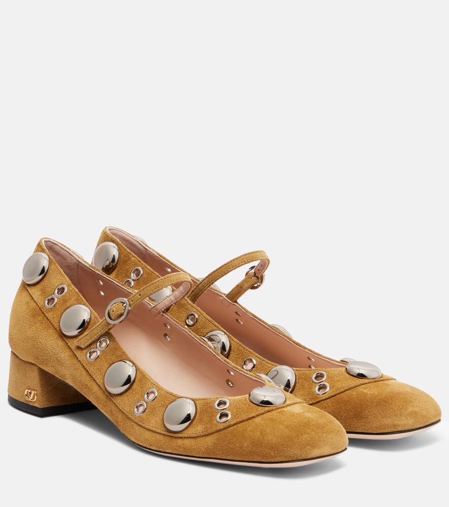 Туфли-лодочки Nellcote Mary Jane из замши с шипами Valentino Garavani, Havana Beige