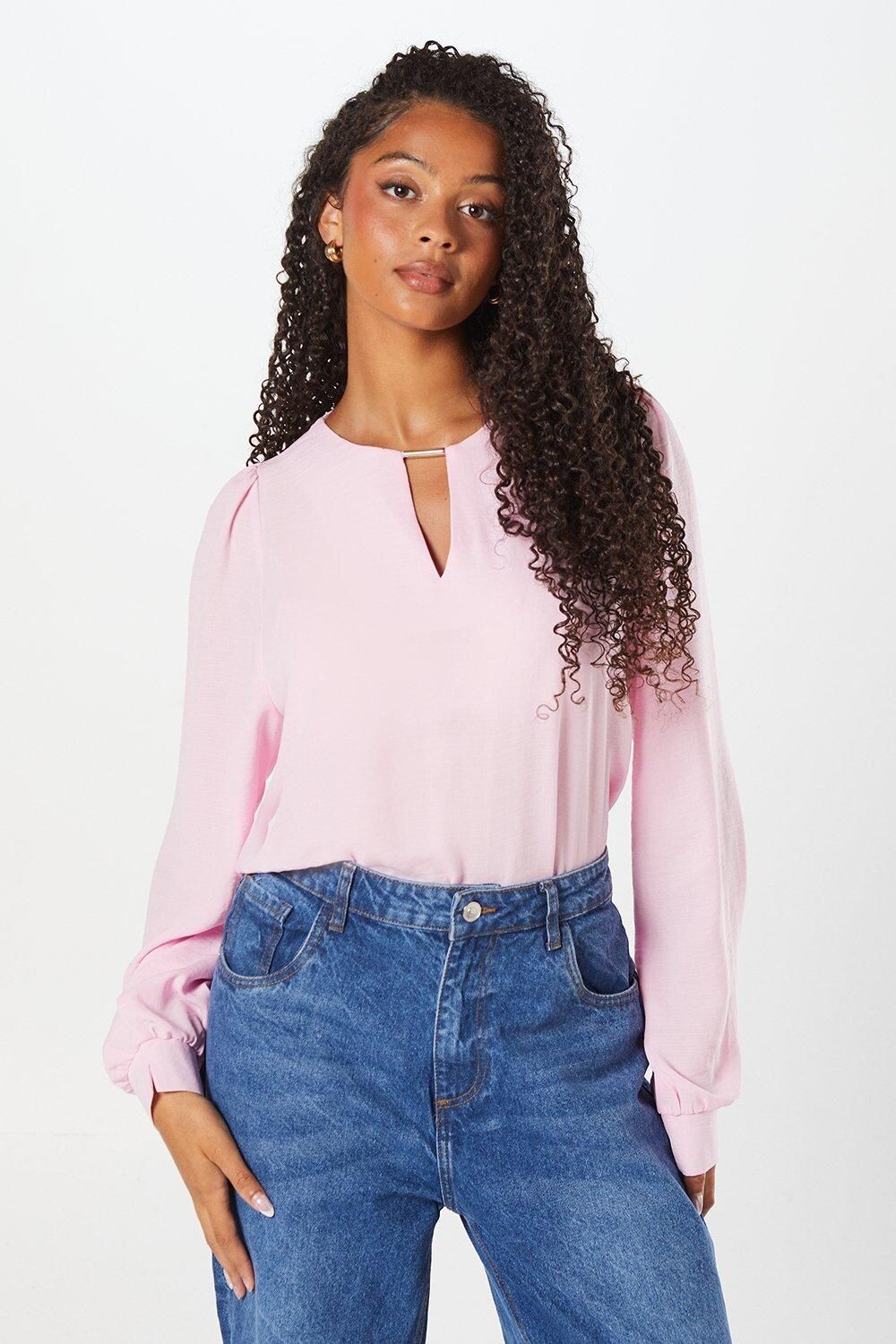

Высокая блузка с отделкой сверху Dorothy Perkins, розовый