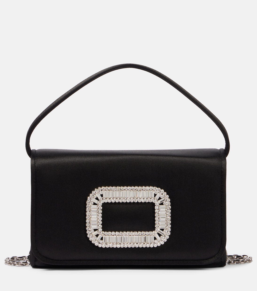 

Пижонская микро-сумка через плечо из сатина с декоративными элементами Roger Vivier, черный