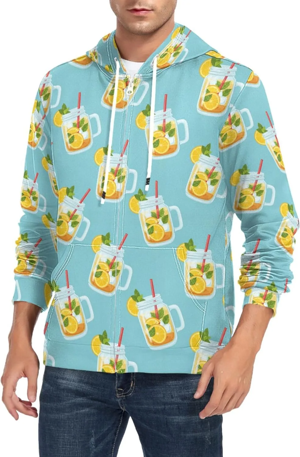 

Мужская толстовка с полной молнией Lemonade Jars Drinks Cool с длинным рукавом и карманом CUPADA