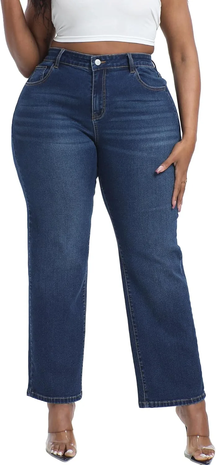 

Прямые джинсы для женщин с пышными формами, эластичные, с высокой посадкой Gocolloa