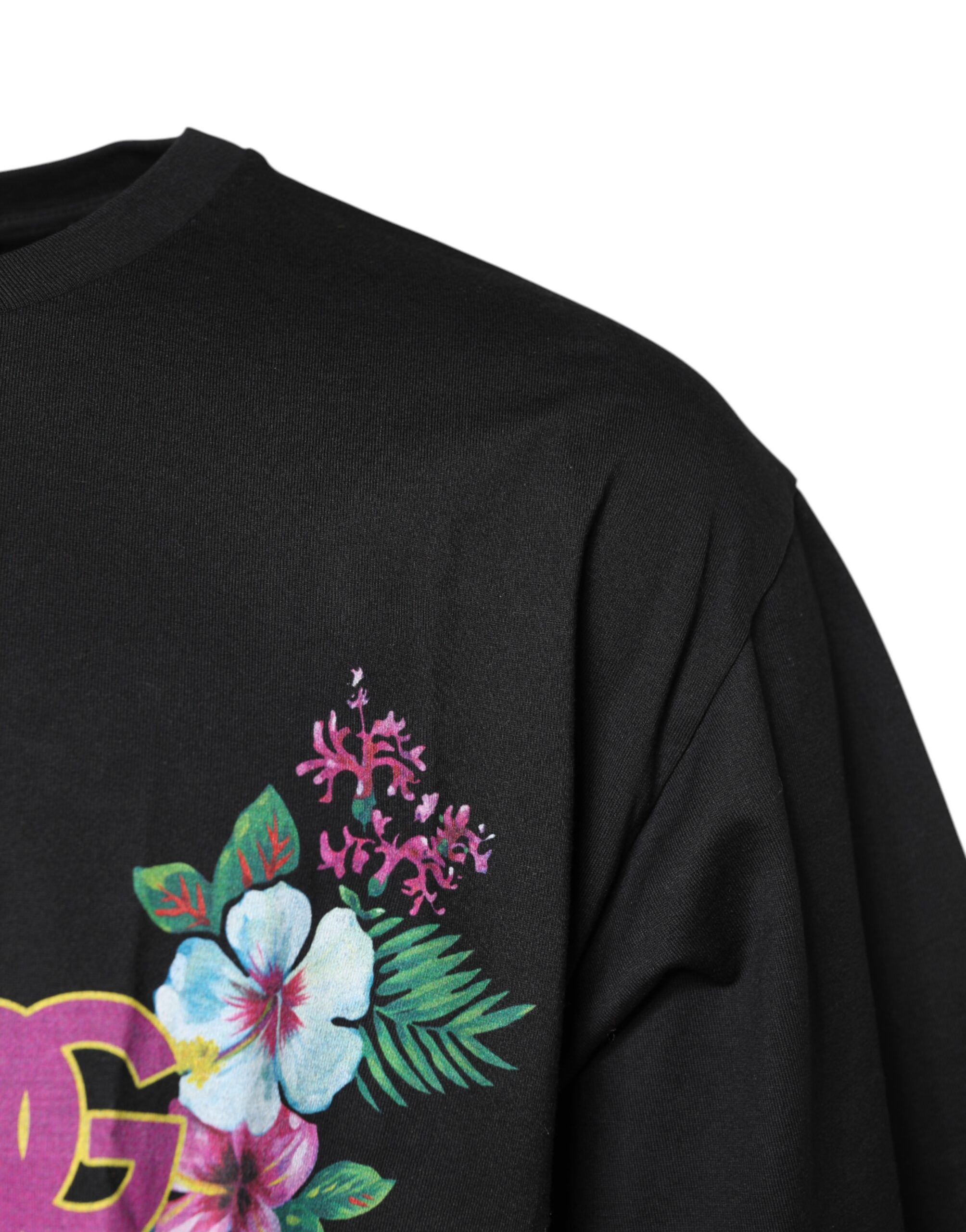 Черная футболка с круглым вырезом и цветочным принтом DG Dolce & Gabbana, Black — фото 2