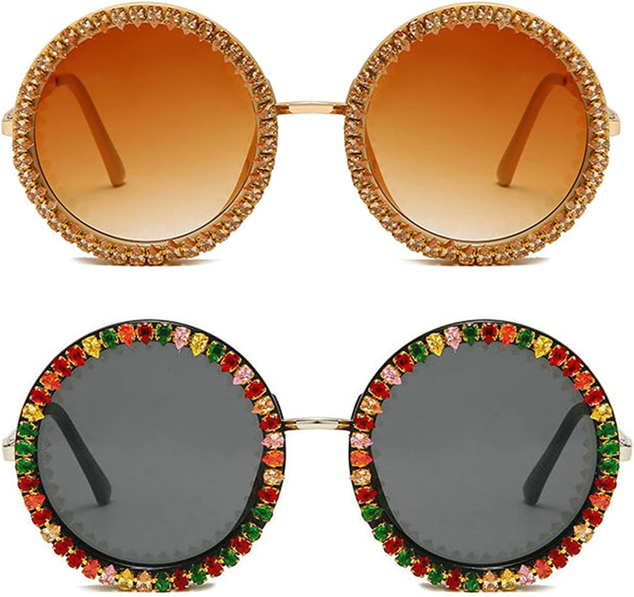 

Солнцезащитные очки COTIA с круглыми бриллиантами для женщин, модные солнцезащитные очки с цирконами, круглая оправа, для уличной стрельбы, зеркальные очки, Champagne&colorful