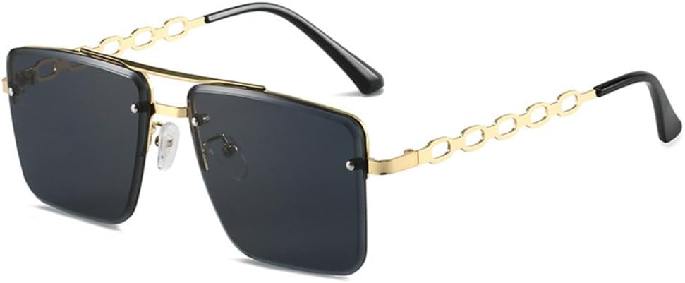 

Солнцезащитные очки LVTFCO с персонализированной цепочкой, полыми дужками, металлическими элементами, без оправы, с закругленными краями, модные очки для мужчин и женщин, Black