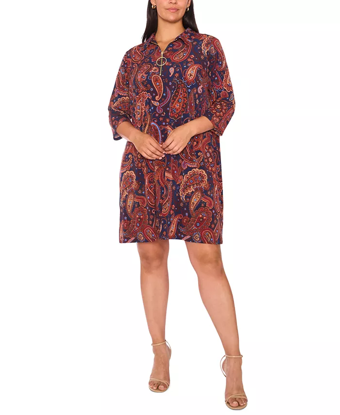 

Платье из джерси с принтом и рукавами 3/4 больших размеров MSK