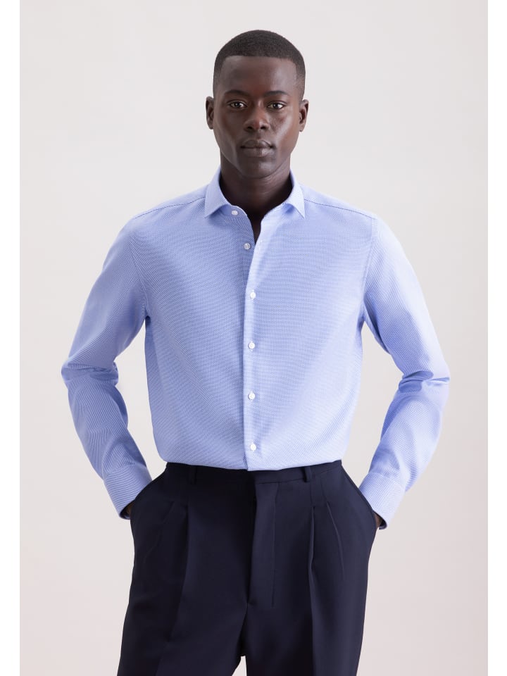 

Seidensticker Приталенная деловая рубашка среднего синего цвета