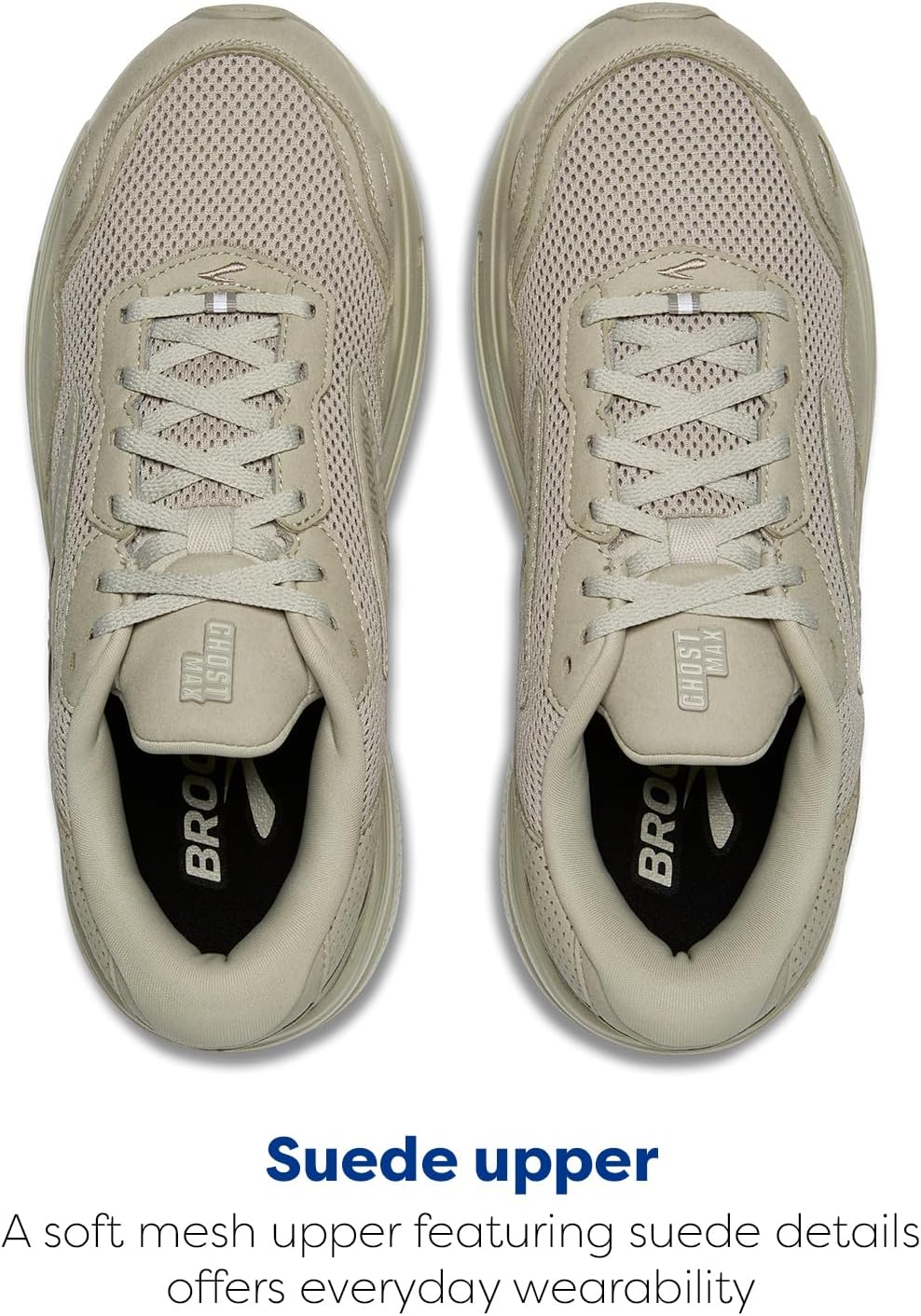 Мужские кроссовки Brooks Ghost Max из замши и кожи нейтральной модели для бега и ходьбы, Stone/Oak — фото 4