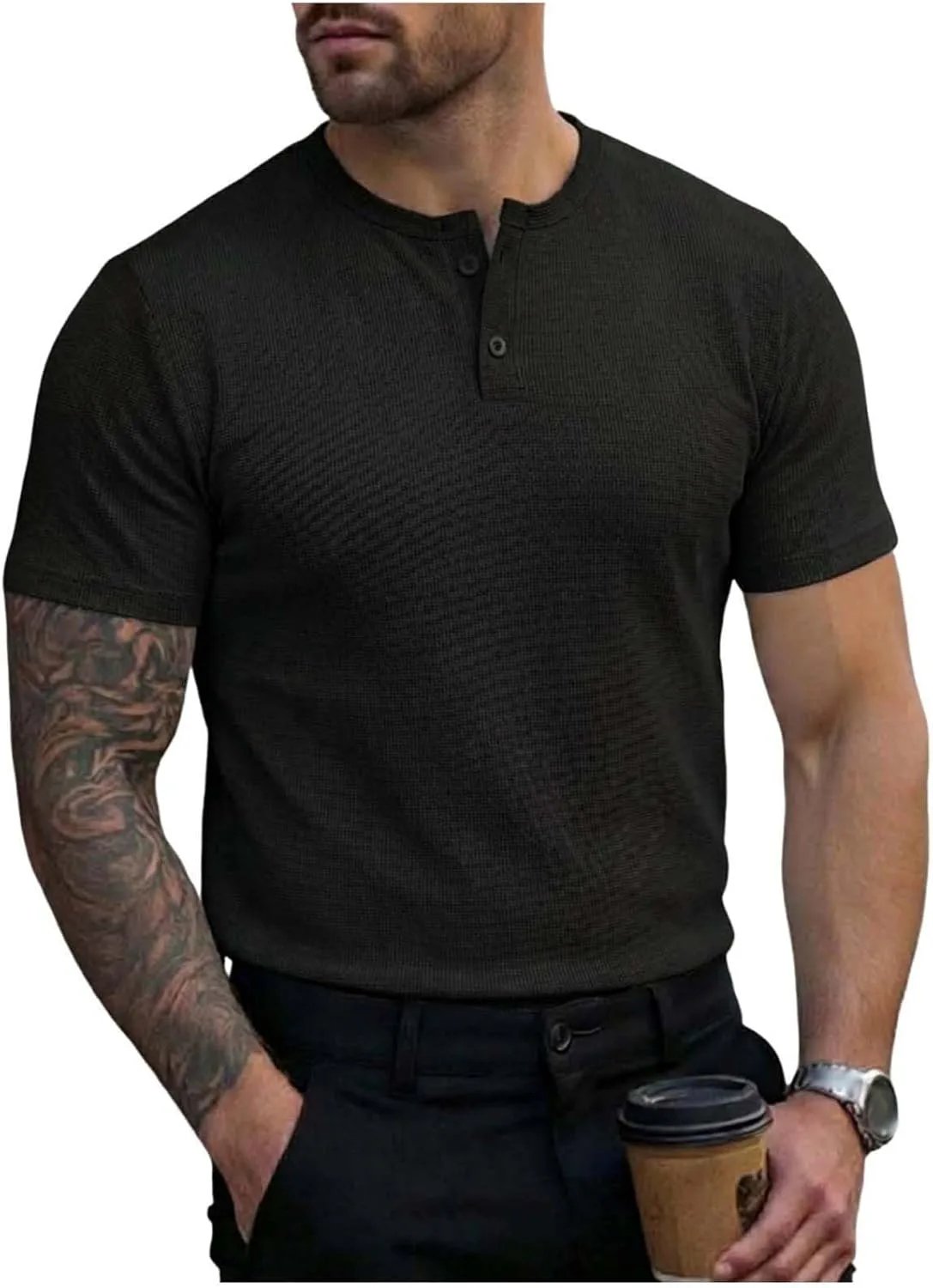 

Мужская футболка хенли с коротким рукавом, летняя, легкая kuweot