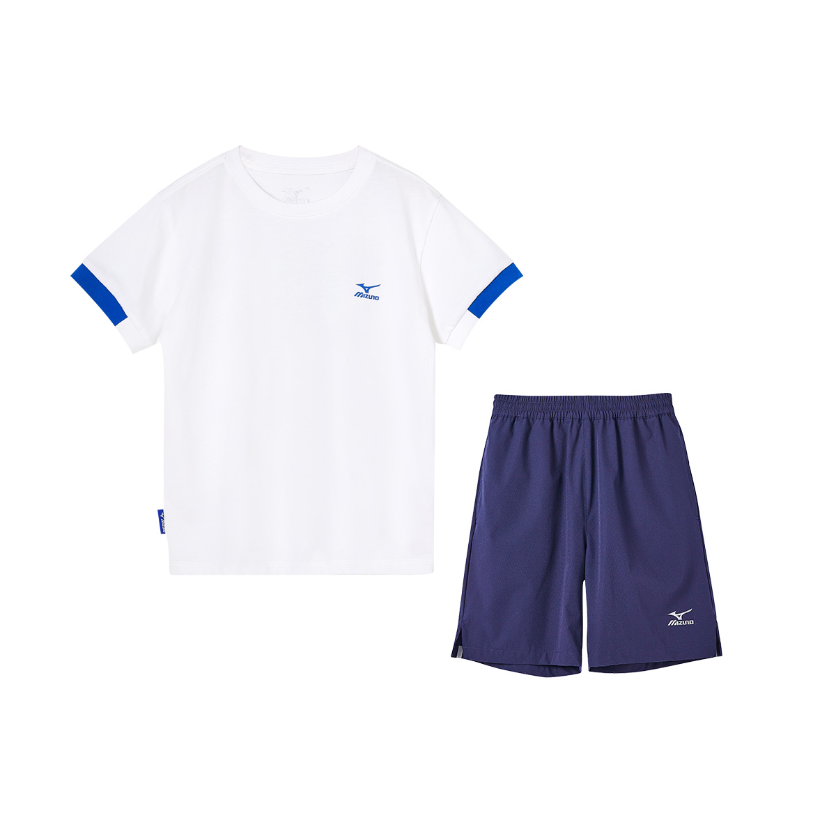 

Детский спортивный костюм Mizuno, белая футболка с короткими рукавами и шорты королевского синего цвета