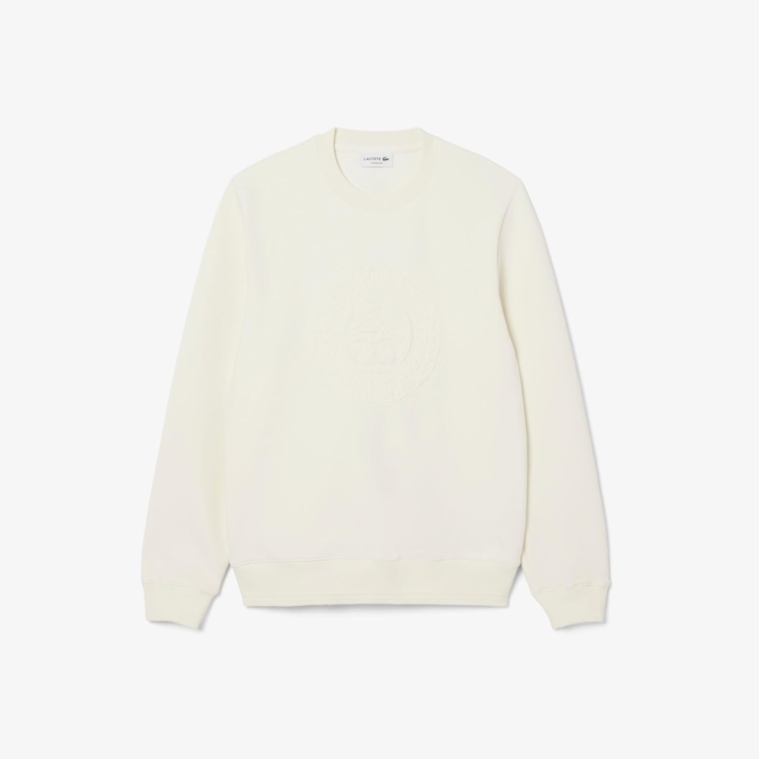 Мужская официальная толстовка LACOSTE с двусторонним круглым вырезом и вышивкой лавровым узором в тон, белый — фото 4