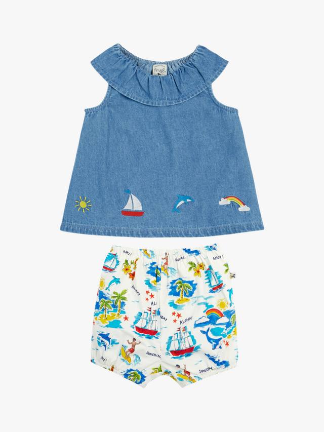 

Детский комплект Letty из органического хлопка с вышивкой: топ и шорты-блумеры Frugi, Denim/Multi