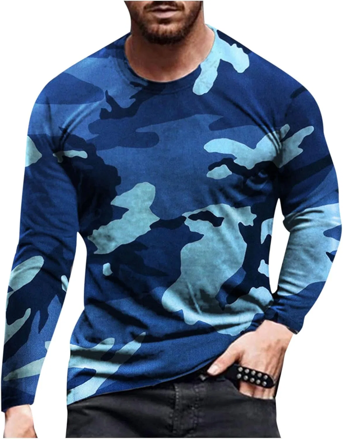 Футболка с камуфляжным принтом, длинный рукав, D-610 Royal Blue — фото 2