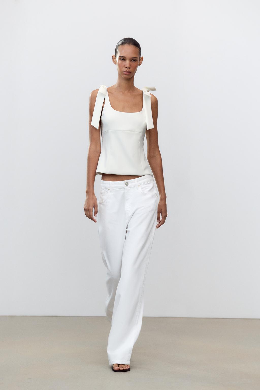 

Эластичный топ с бантиками ZARA, белый