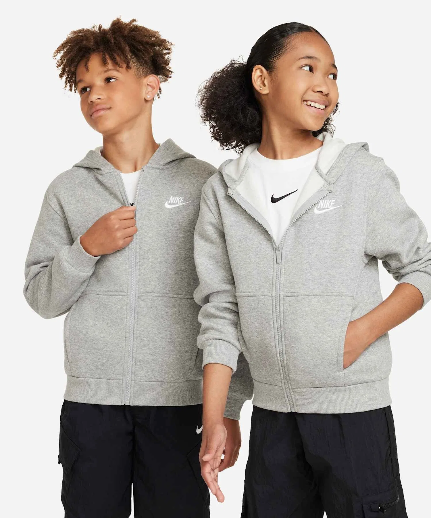 Детская флисовая толстовка Nike Sportswear Club на молнии / Детская флисовая толстовка Nike Sportswear Club на молнии FD3004-063, темно-серый меланж