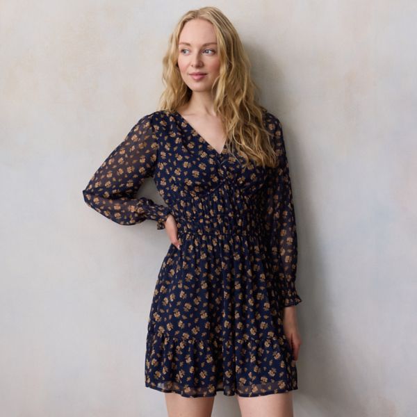 

Женское мини-платье с V-образным вырезом и сборкой на лифе Lc Lauren Conrad, цвет navy freya fleurs