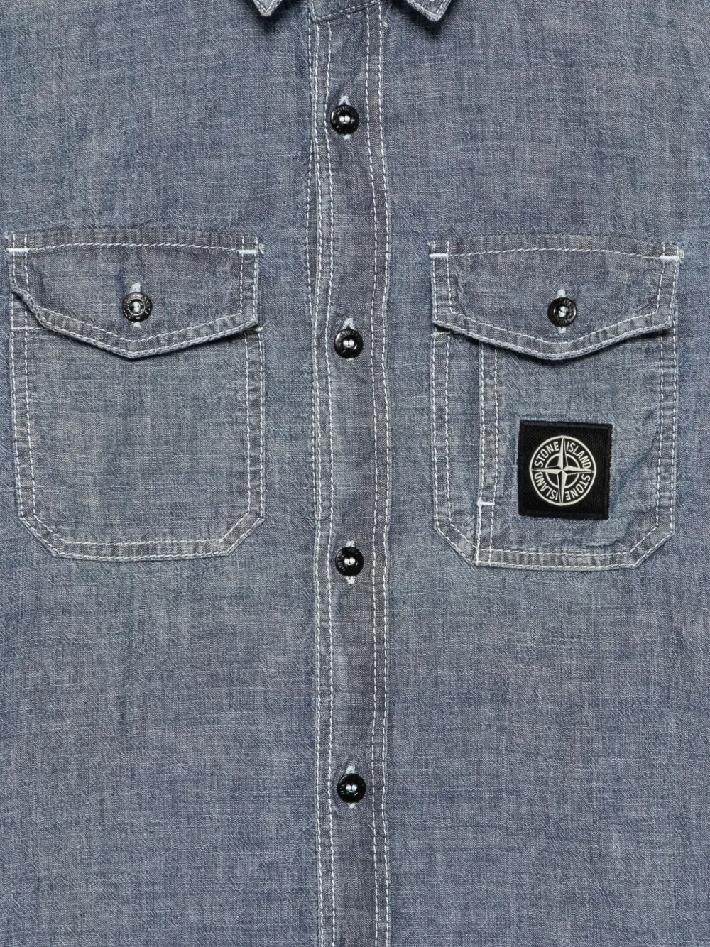 Джинсовая рубашка с логотипом Stone Island Junior, синий — фото 3