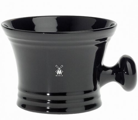 Фарфоровый тигель для бритья черного цвета с ручкой Muhle RN46