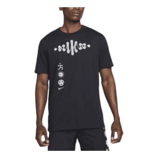 

Футболка Nike Dri-FIT Pattern Printing Quick Dry Breathable Knit Round Neck Short Sleeve Black, мультиколор