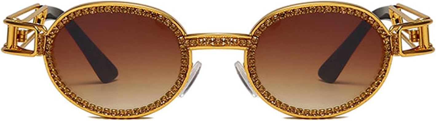 

Винтажные солнцезащитные очки COTIA с круглыми бриллиантами для мужчин и женщин, овальные, с кристаллами и металлическим покрытием, в стиле панк, модные очки с защитой от УФ-излучения UV400, Tea