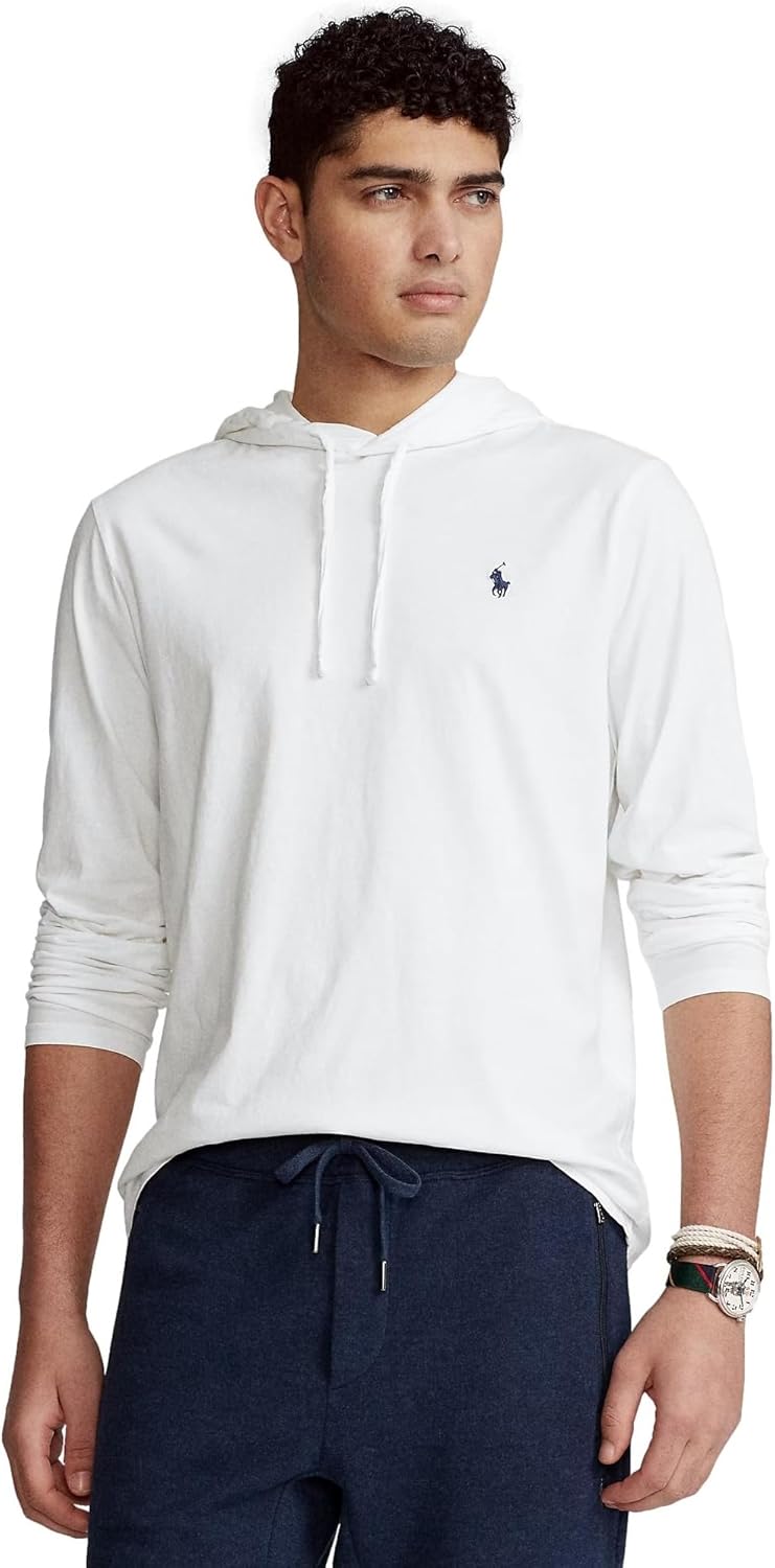 Мужская футболка POLO RALPH LAUREN Classic Fit Soft Touch с длинным рукавом, Hooded Polo White — фото 2