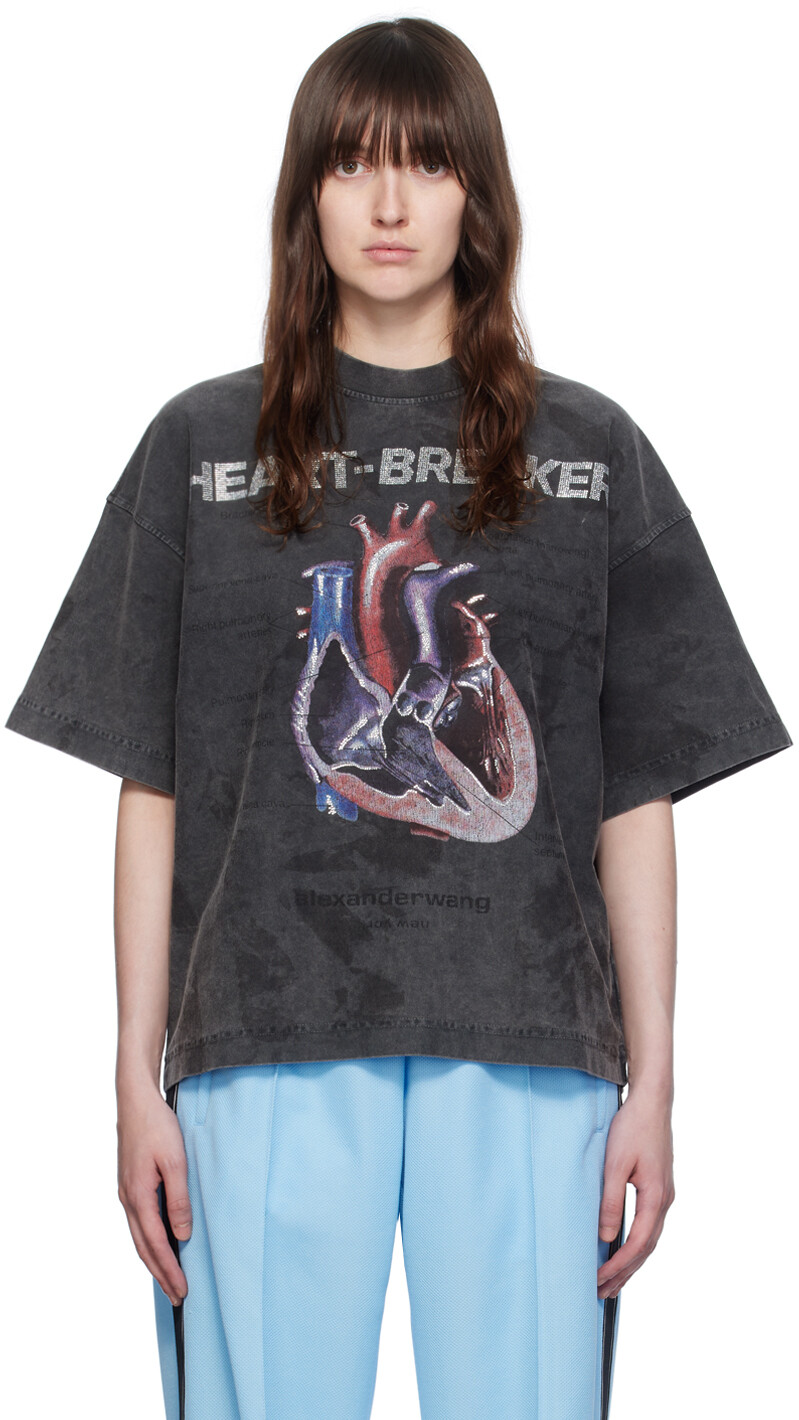 

Серая футболка «Heartbreaker» вырвана из дырки Alexander Wang