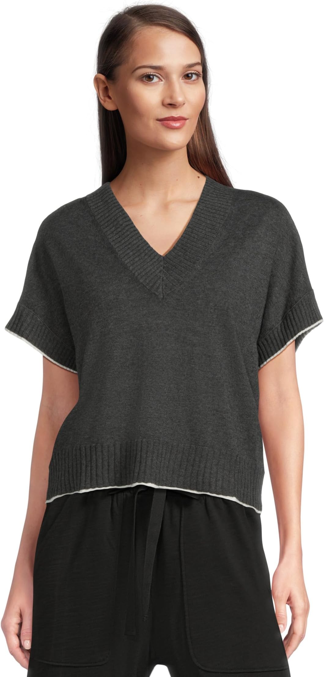

Свитер Lilla P Short Sleeve V-Neck Pullover Sweater, цвет Licorice