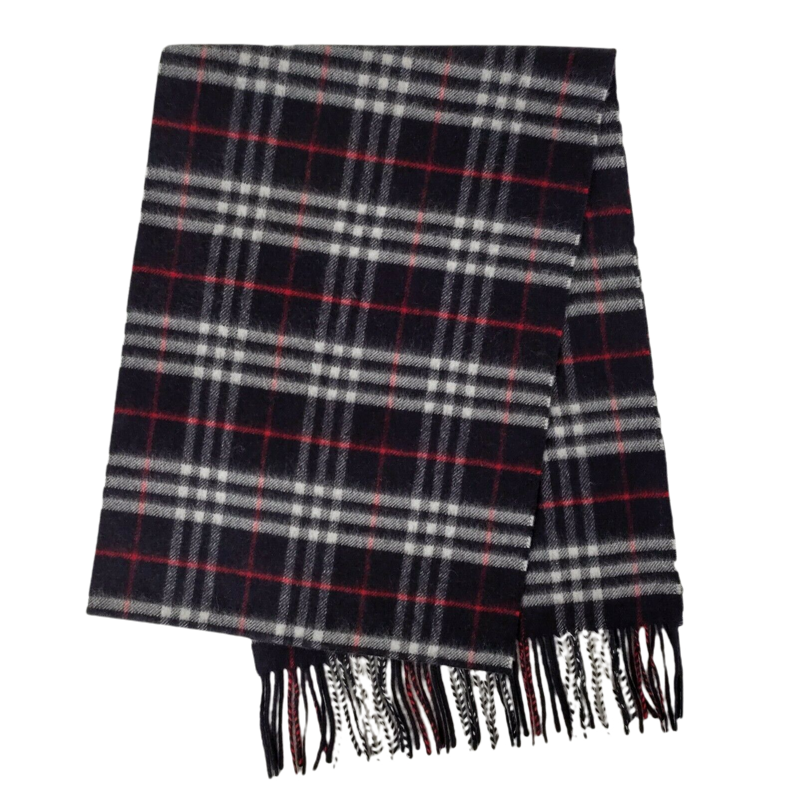 

Длинный шарф Burberry Navy Vintage Checker из кашемира с бахромой