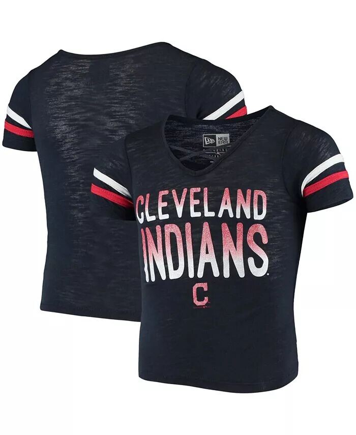 

Темно-синяя футболка из джерси с V-образным вырезом Big Girls Cleveland Guardians Slub New Era, синий
