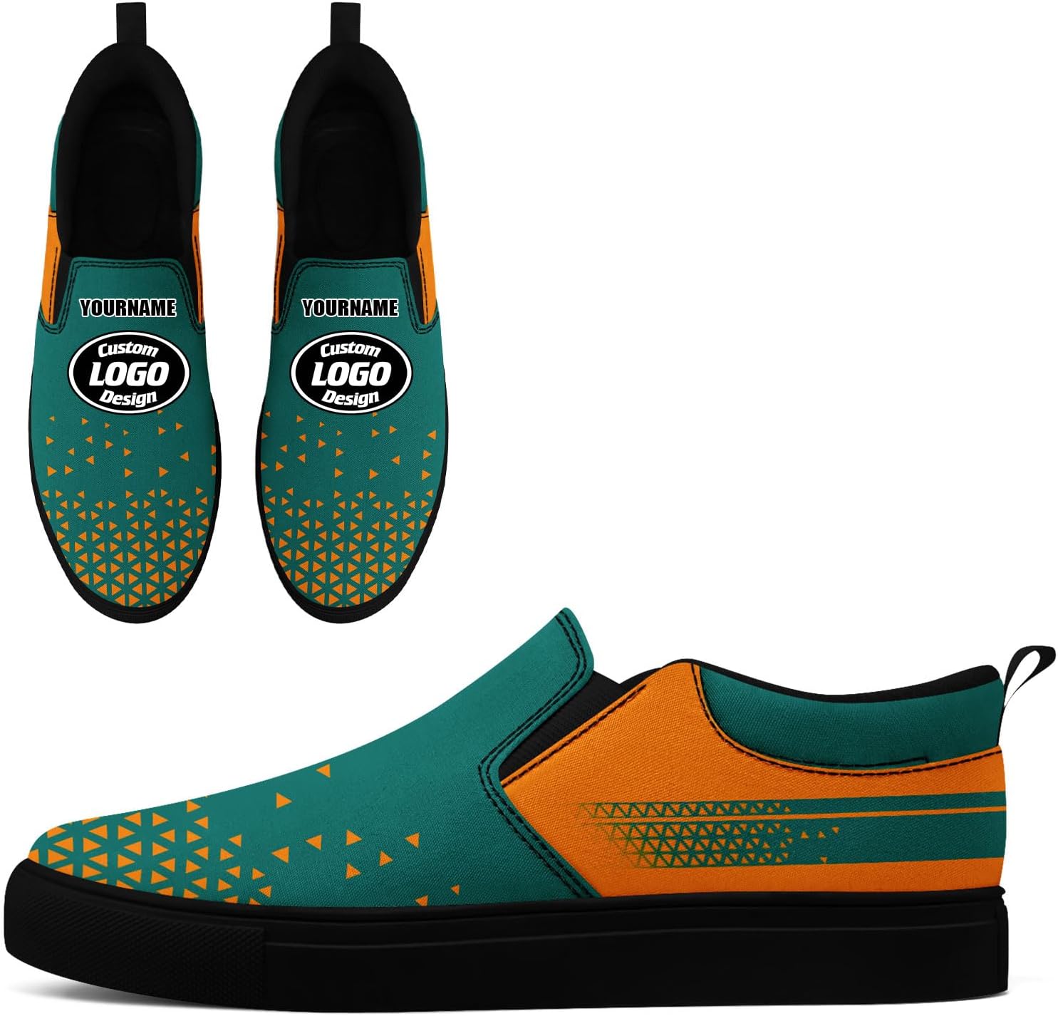 

Кастомизированные корпоративные повседневные слипоны AWSOLE для мужчин и женщин с принтом названия компании и логотипа, удобные кроссовки из холста для прогулок, черный/зеленый/оранжевый