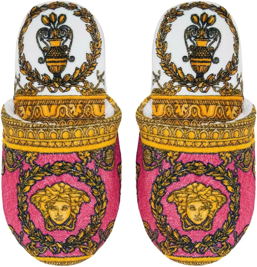 Туфли Versace из махровой ткани с надписью «Я люблю барокко», размер: L, цвет: белый/фуксия, белый/фуксия