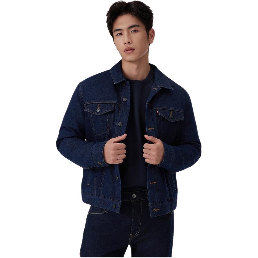 Levis Мужская пуховая куртка темно-синего цвета с отворотом, утепленная пуховая рубашка — фото 4
