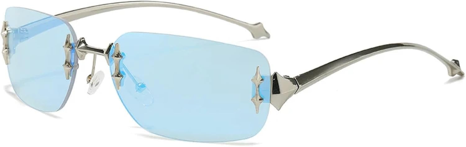 

Солнцезащитные очки без оправы для женщин и мужчин, качественные, модные, популярные, для отдыха на природе, в стиле ретро, ​​для вечеринок и фестивалей TKKTLLT, Silver Blue