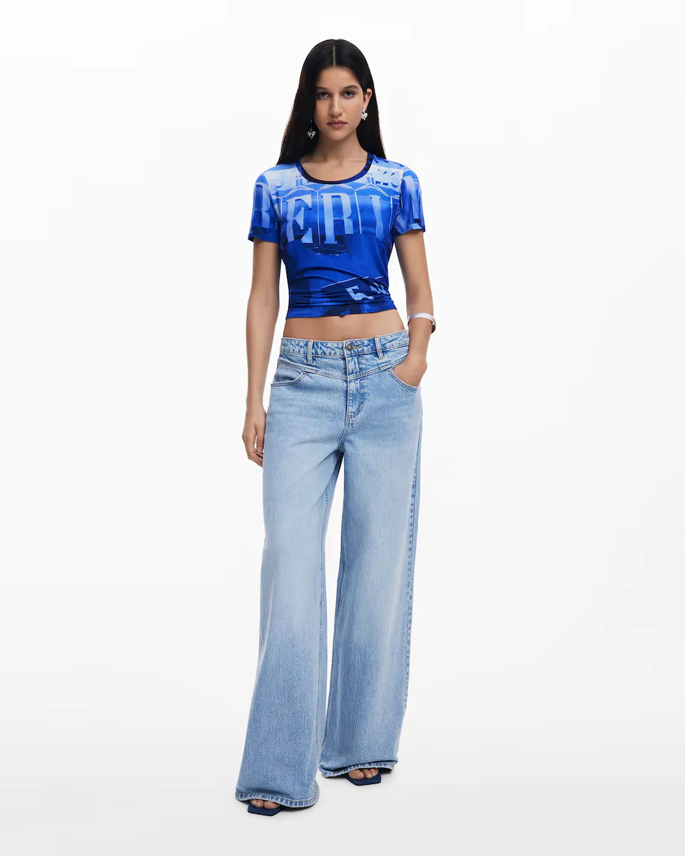 

Женские широкие джинсы с V-образной талией и расклешенными Desigual, синий