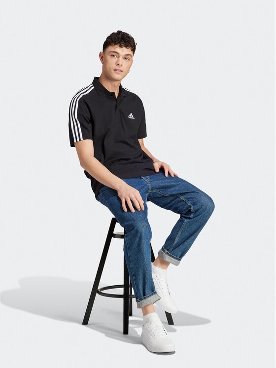Поло regular fit Essentials Piqué Embroidered Small Logo 3-Stripes Polo Shirt IC9310 Adidas, черный — фото 2