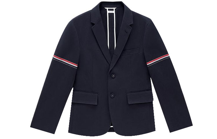 

THOM BROWNE Однобортный блейзер в полоску RWB, Marine Blue