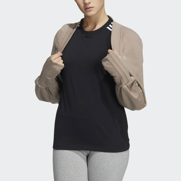 Укороченное пальто женское коричневый/серый Adidas Originals — фото 2