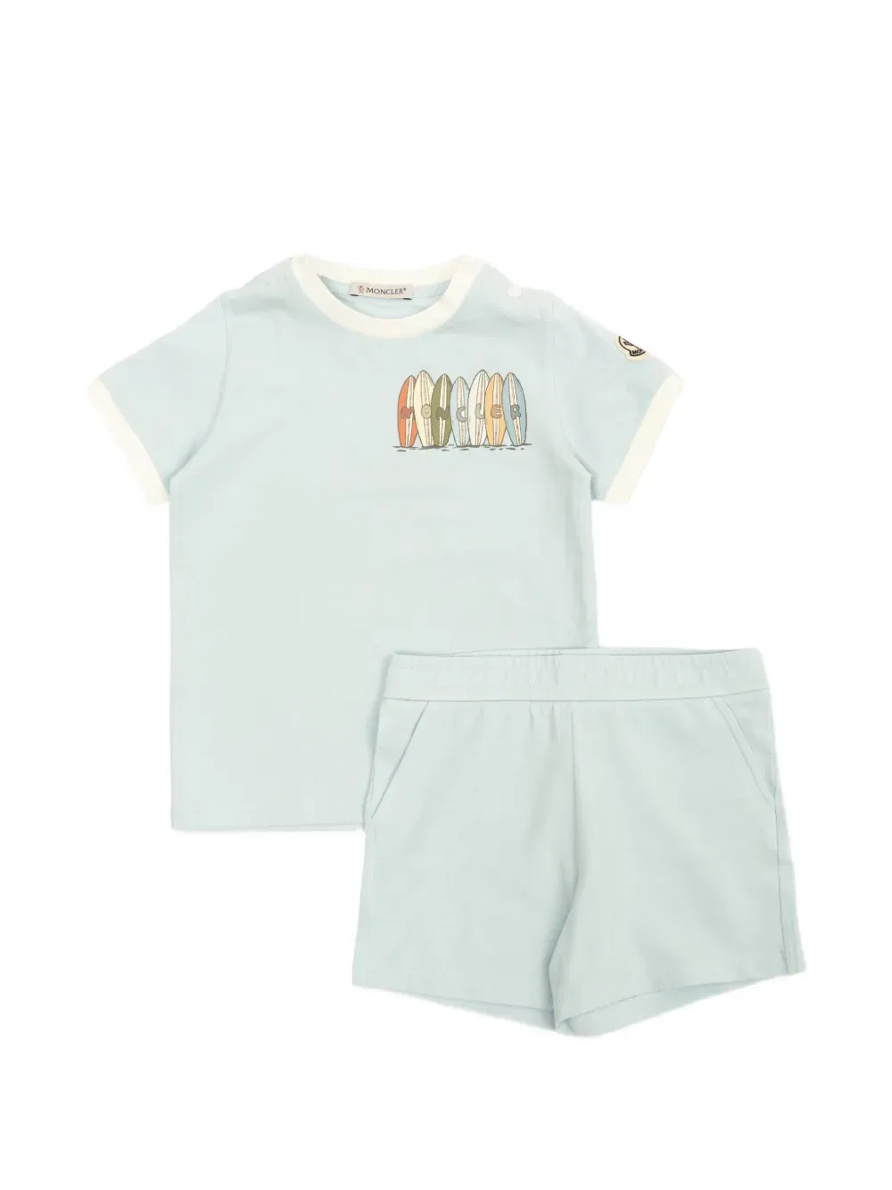 Комплект из хлопковой футболки и шорт с логотипом Moncler Enfant, синий