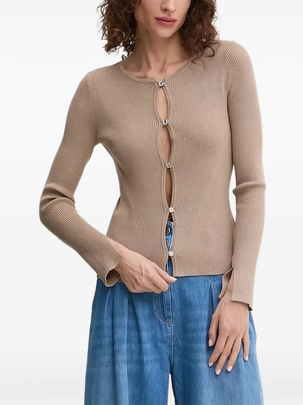 

Кардиган в рубчик, украшенный пайетками GUESS USA, коричневый