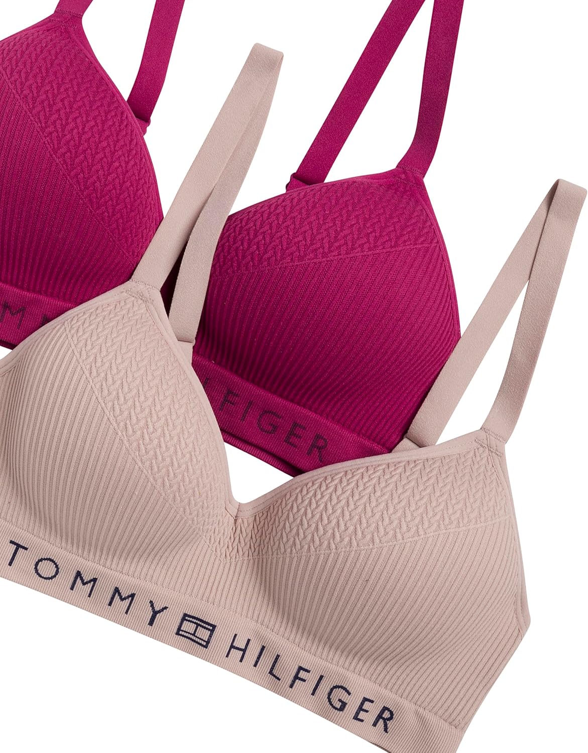 Женский бесшовный бюстгальтер Tommy Hilfiger с подкладкой, без косточек, в рубчик, комплект из 2 шт., Beaujolais/Balanced Beige — фото 2