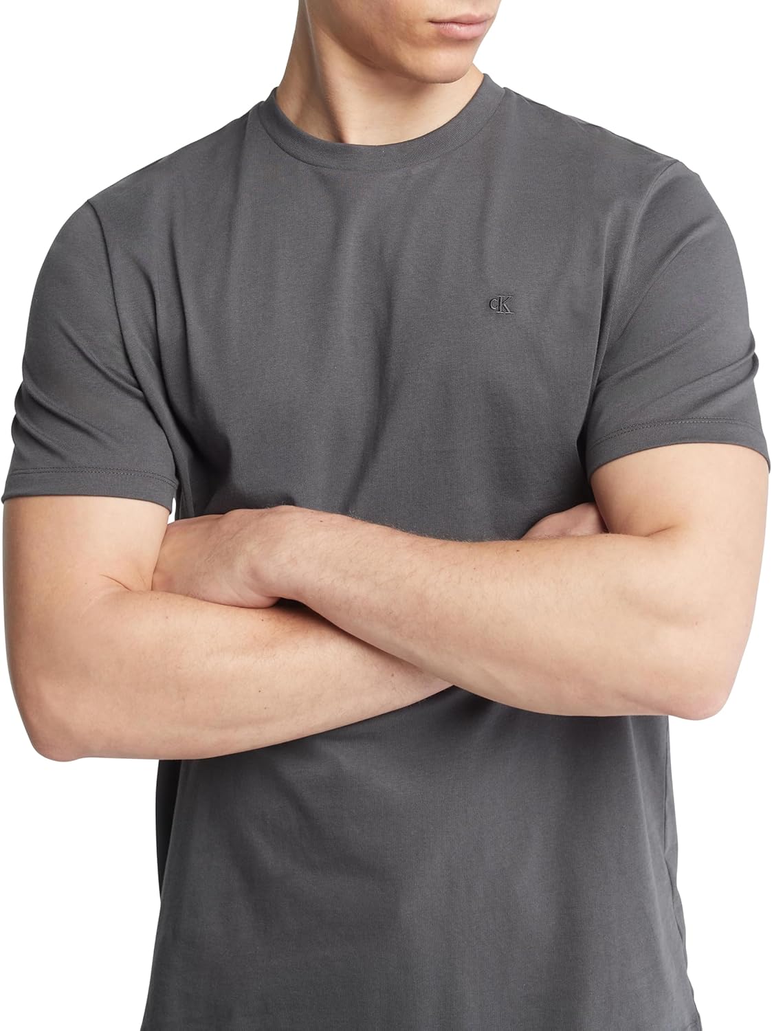 Мужская футболка Calvin Klein из гладкого хлопка с круглым вырезом, Forged Iron — фото 3