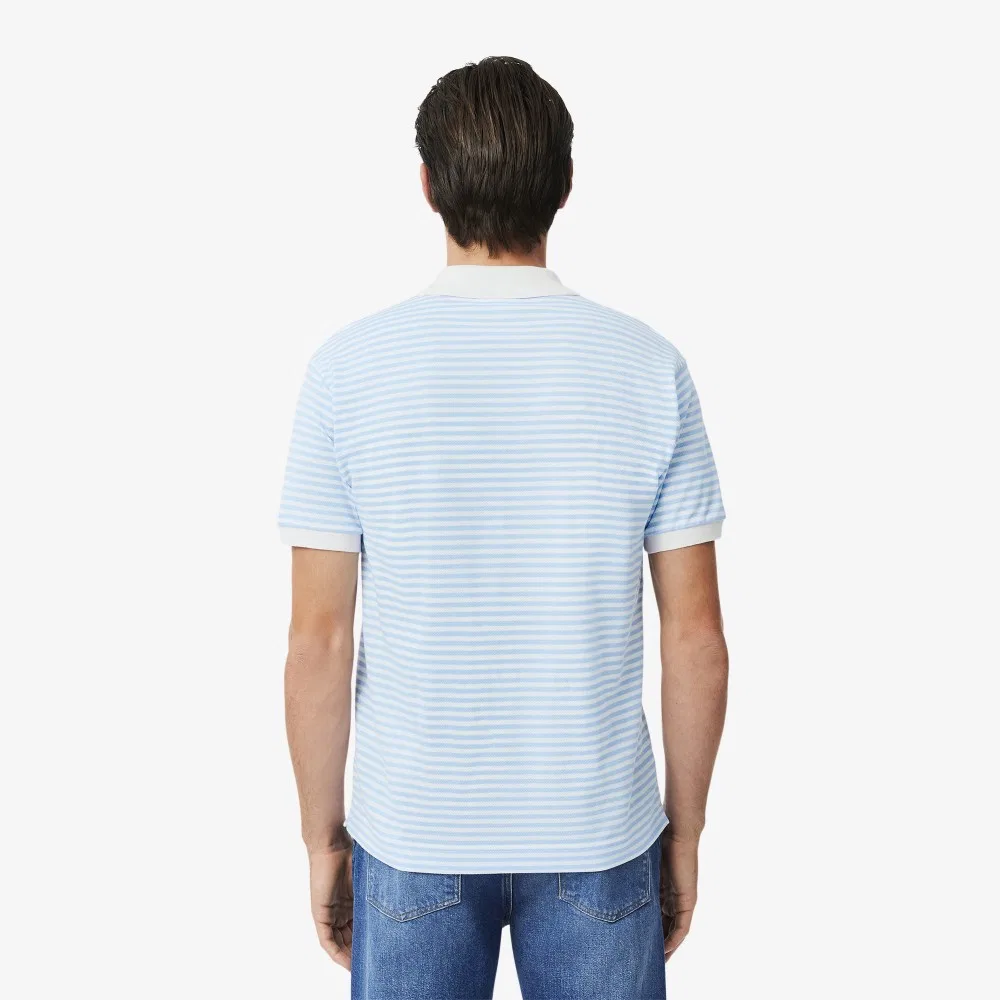 Футболка-поло Lacoste Мужская, классический крой, голубой полоска, хлопок — фото 3