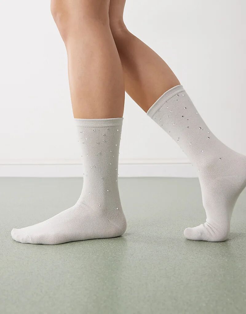 

Носки Weekday со стразами светло-серого цвета