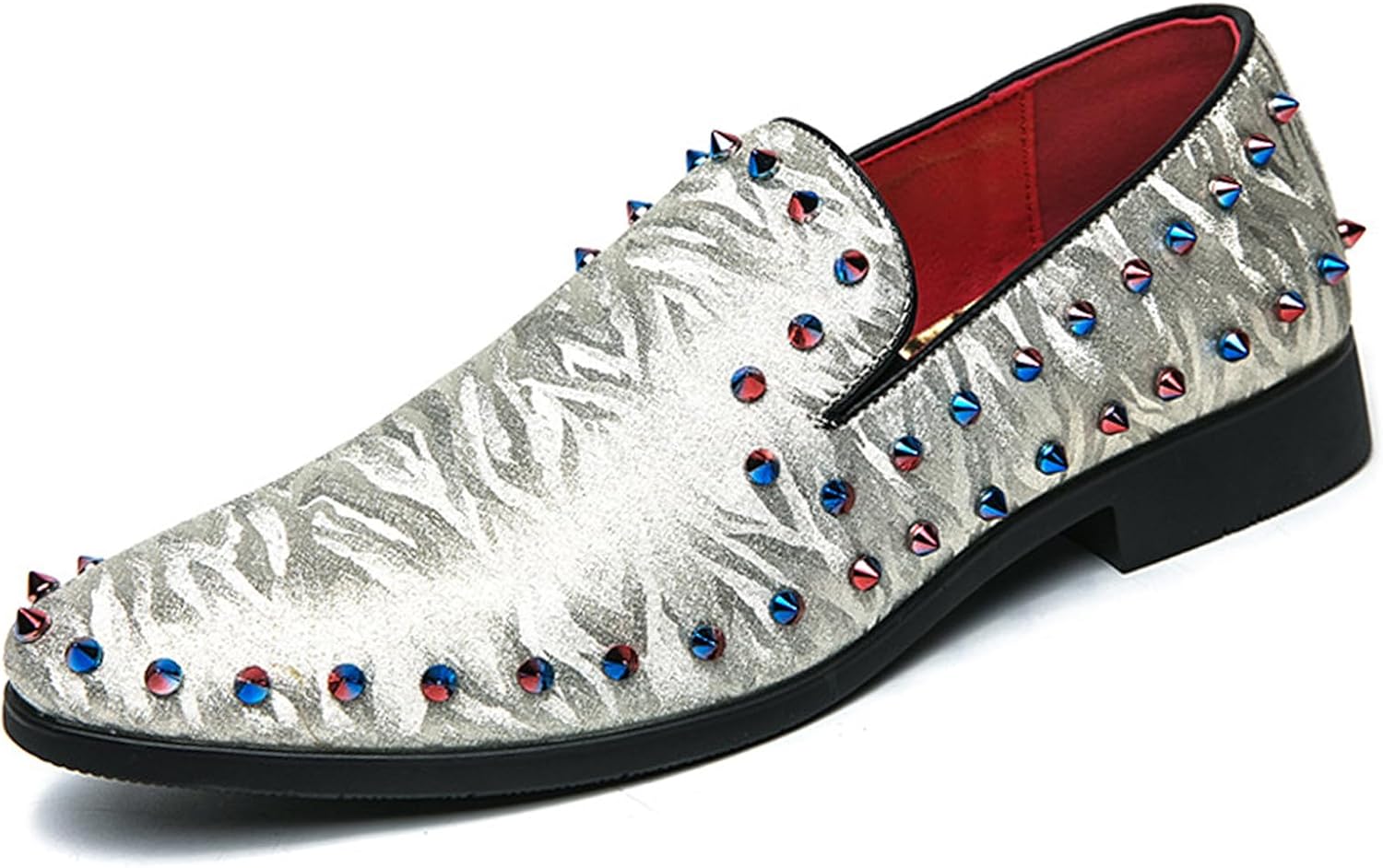 

Мужские кожаные лоферы с заклепками, туфли с модными заклепками, без шнурков, для свадьбы, вечеринки и выпускного Lossarye, серебро