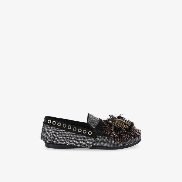 Мокасины Kurt Geiger London из замши с помпонами, черный