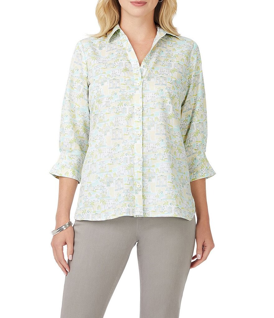 

Блузка с круглым вырезом Foxcroft Meryl и длинным рукавом 3/4, зеленый